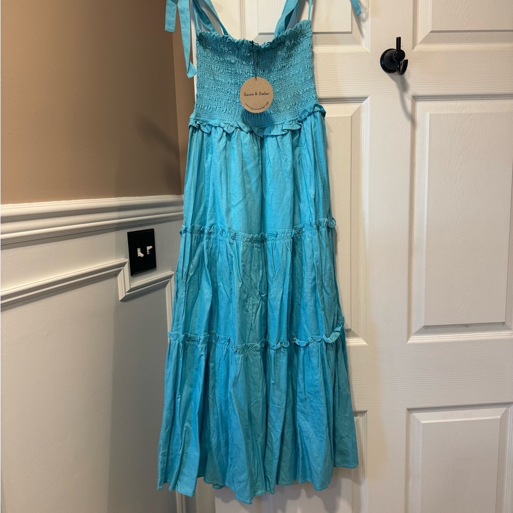 Aqua Blue Smocked Maxi Dress